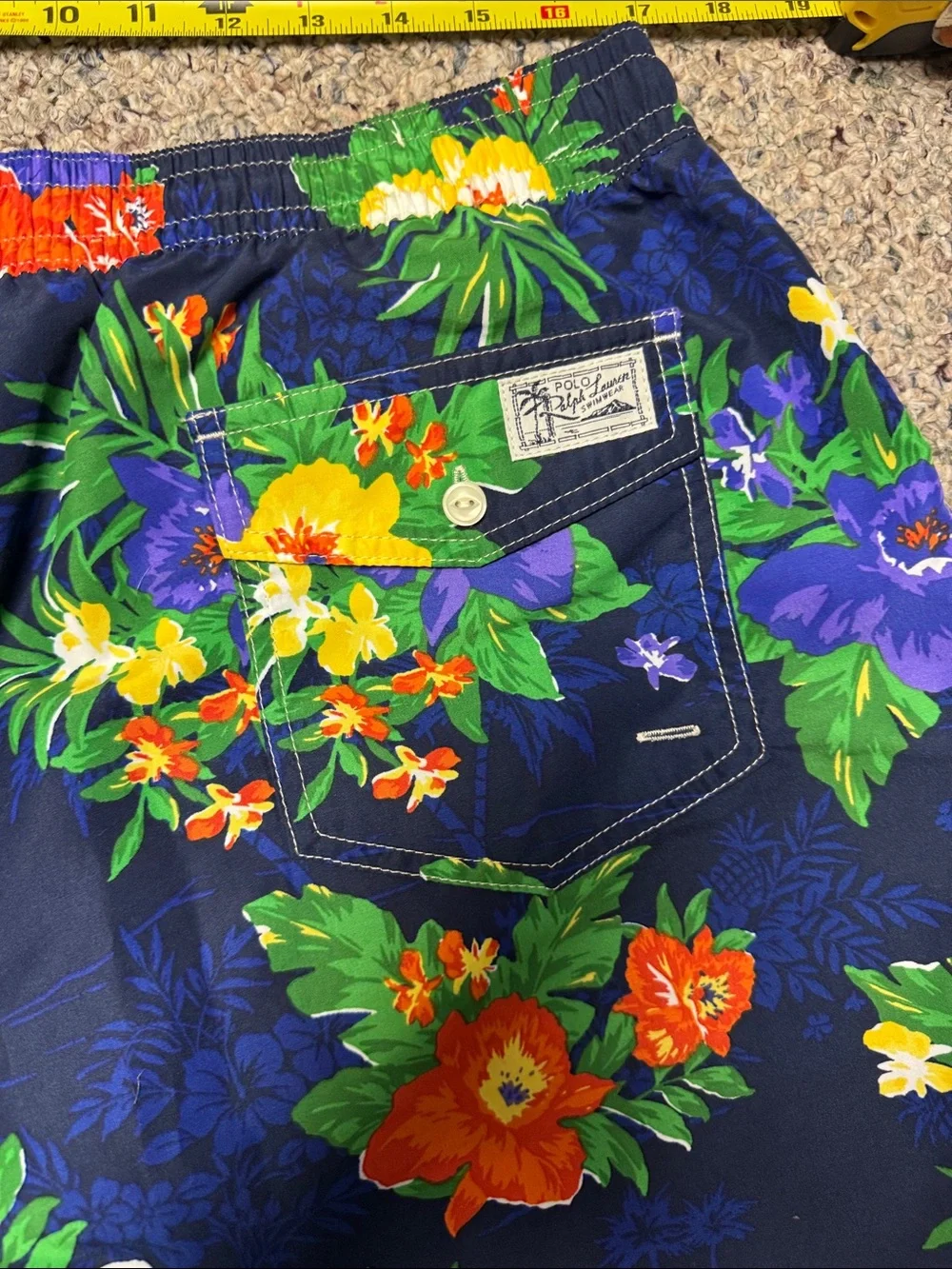 Men's Navy Floral Swim Trunks - Drawstring Waist Polo size L NWOT Ralph Lauren